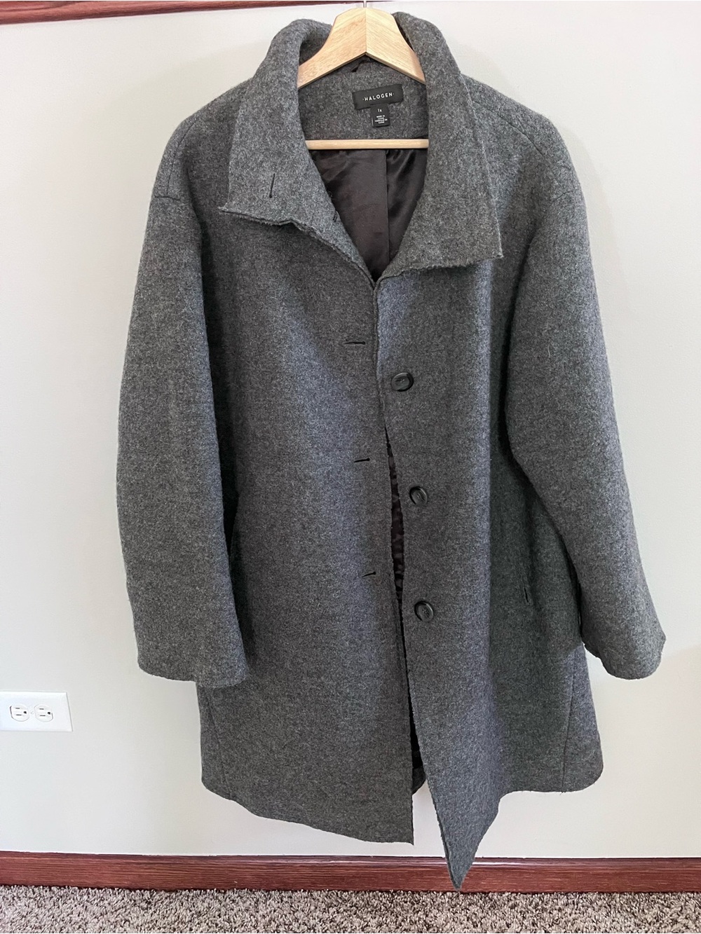 Halogen Gray Wool Blend‎ Funnel Neck Car Coat Jacket Womens 1X